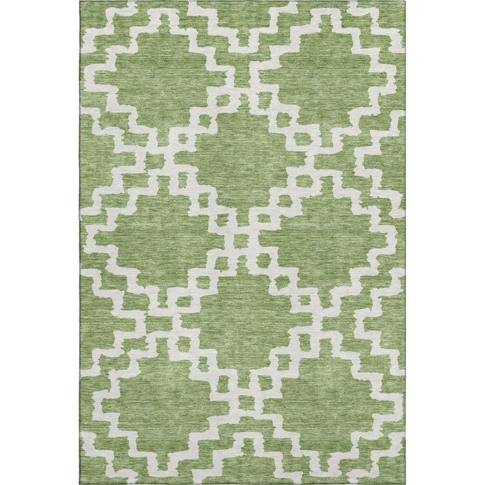 HomeRoots 8' X 10' Artichoke Green & Ivory Abstract Geometric Washable Rug - Durable, UV Protected & Stylish! 671682