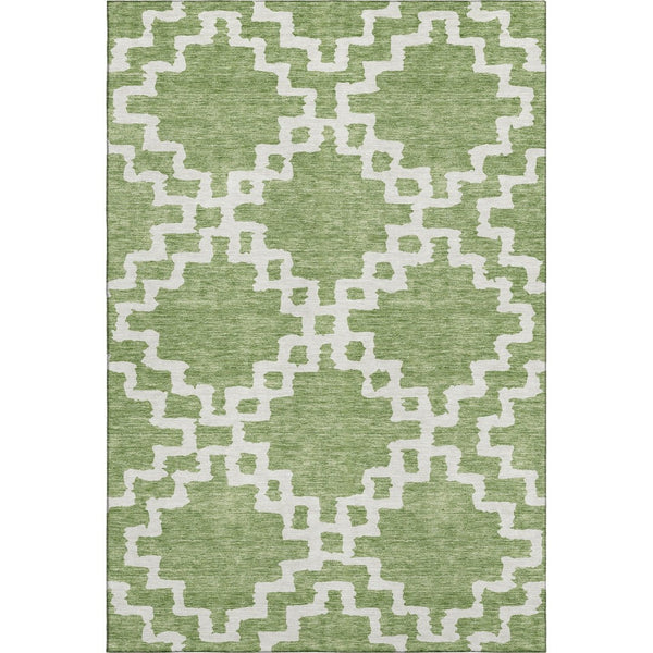 HomeRoots 8' X 10' Artichoke Green & Ivory Abstract Geometric Washable Rug - Durable, UV Protected & Stylish! 671682