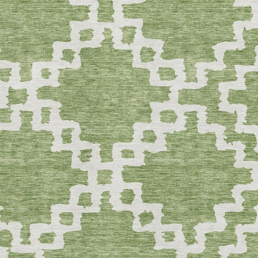 HomeRoots 8' X 10' Artichoke Green & Ivory Abstract Geometric Washable Rug - Durable, UV Protected & Stylish! 671682