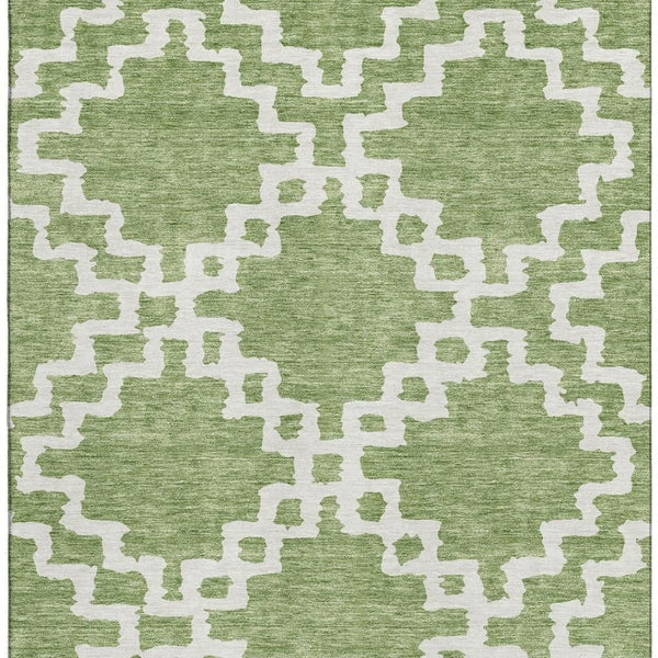 HomeRoots 8' X 10' Artichoke Green & Ivory Abstract Geometric Washable Rug - Durable, UV Protected & Stylish! 671682