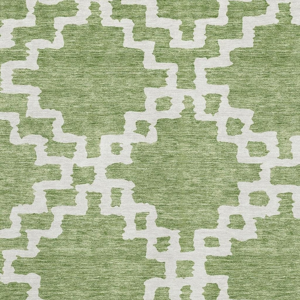HomeRoots 9' Artichoke Green & Ivory Abstract Geometric Area Rug - Washable, UV Protected, Kid & Pet Friendly! 671683