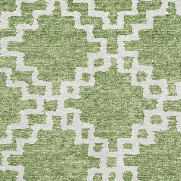 HomeRoots 9' Artichoke Green & Ivory Abstract Geometric Area Rug - Washable, UV Protected, Kid & Pet Friendly! 671683