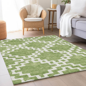 HomeRoots 10' Artichoke Green & Ivory Abstract Geometric Washable Area Rug - UV Protected, Stylish & Durable! 671684