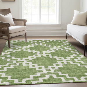 HomeRoots 10' Artichoke Green & Ivory Abstract Geometric Washable Area Rug - UV Protected, Stylish & Durable! 671684