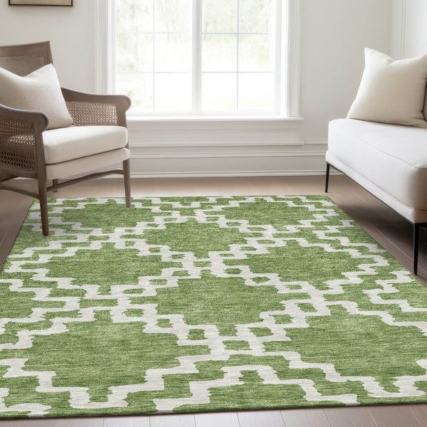 HomeRoots 10' Artichoke Green & Ivory Abstract Geometric Washable Area Rug - UV Protected, Stylish & Durable! 671684