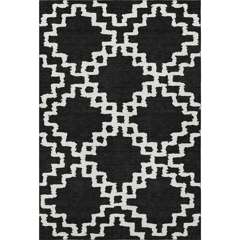 HomeRoots 5' X 8' Black And Ivory Abstract Geometric Washable Rug - Stain Resistant, UV Protected, Modern Design 671686