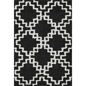HomeRoots 5' X 8' Black And Ivory Abstract Geometric Washable Rug - Stain Resistant, UV Protected, Modern Design 671686