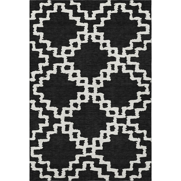 HomeRoots 5' X 8' Black And Ivory Abstract Geometric Washable Rug - Stain Resistant, UV Protected, Modern Design 671686