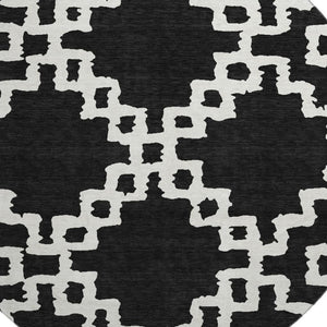 HomeRoots 8' Black and Ivory Abstract Geometric Round Rug – Washable, UV-Protected, Durable for High-Traffic Areas 671687