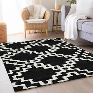 HomeRoots 8' X 10' Black And Ivory Abstract Geometric Washable Area Rug - Durable, UV-Protected & Stylish Design 671688