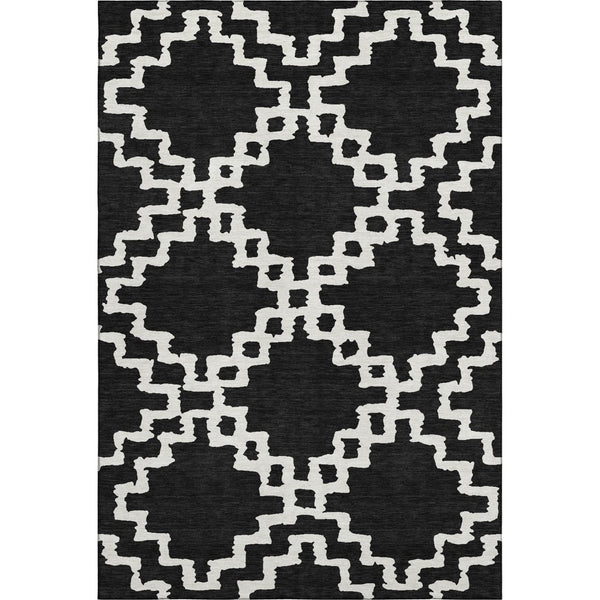 HomeRoots 8' X 10' Black And Ivory Abstract Geometric Washable Area Rug - Durable, UV-Protected & Stylish Design 671688