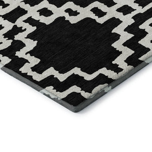 HomeRoots 8' X 10' Black And Ivory Abstract Geometric Washable Area Rug - Durable, UV-Protected & Stylish Design 671688