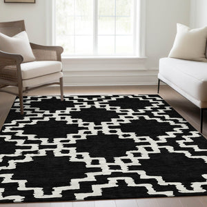 HomeRoots 8' X 10' Black And Ivory Abstract Geometric Washable Area Rug - Durable, UV-Protected & Stylish Design 671688