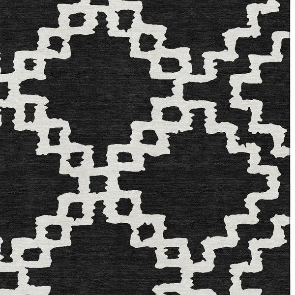 HomeRoots 8' X 10' Black And Ivory Abstract Geometric Washable Area Rug - Durable, UV-Protected & Stylish Design 671688