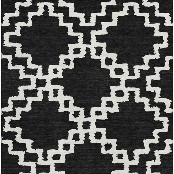 HomeRoots 8' X 10' Black And Ivory Abstract Geometric Washable Area Rug - Durable, UV-Protected & Stylish Design 671688