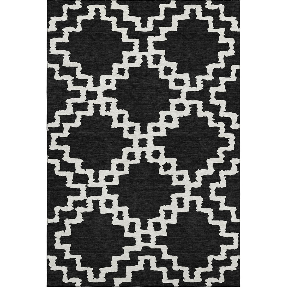 HomeRoots 9' X 12' Stylish Black and Ivory Geometric Washable Area Rug with UV Protection for High-Traffic Spaces 671689