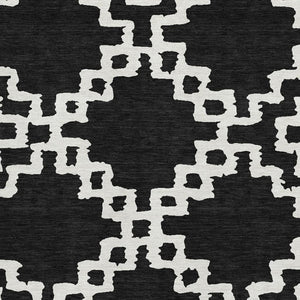 HomeRoots 9' X 12' Stylish Black and Ivory Geometric Washable Area Rug with UV Protection for High-Traffic Spaces 671689