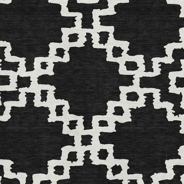 HomeRoots 9' X 12' Stylish Black and Ivory Geometric Washable Area Rug with UV Protection for High-Traffic Spaces 671689