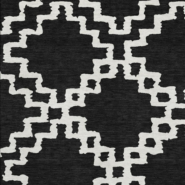 HomeRoots 10' X 14' Washable Black and Ivory Abstract Geometric Area Rug with UV Protection for High-Traffic Spaces 671690