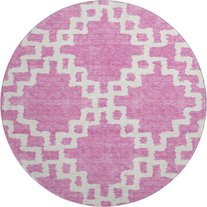 HomeRoots 8' Blush and Ivory Abstract Geometric Round Rug - Washable, UV Protected, Pet-Friendly & Stylish! 671693