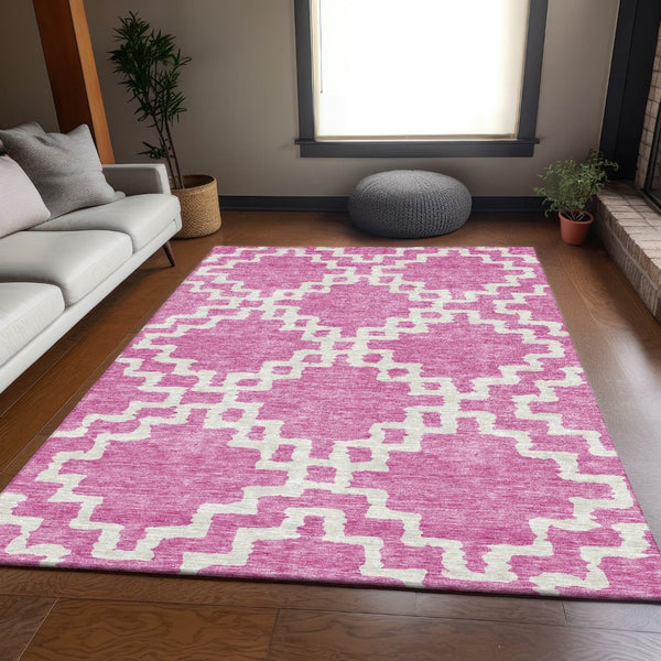 HomeRoots 8' X 10' Blush & Ivory Abstract Geometric Area Rug - Durable, Washable, UV-Protected for Modern Homes 671694