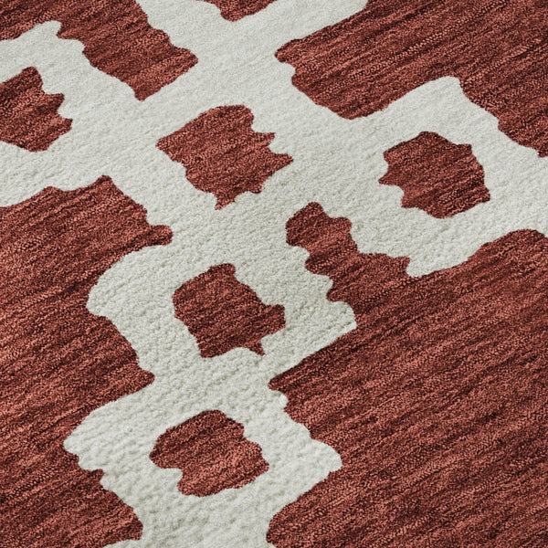 HomeRoots 5' X 8' Abstract Geometric Area Rug in Brick Red & Ivory - Washable, UV-Protected, Durable Design! 671698