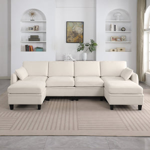 English Elm 102 Inch Linen Modular Sectional Sofa with Hidden Storage and Cloud Cushion Comfort Beige W1099S00208