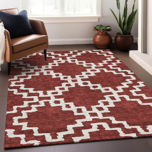 HomeRoots 10' X 14' Washable Brick Red & Ivory Abstract Geometric Area Rug with UV Protection for Homes 671702