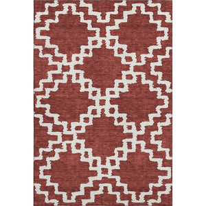 HomeRoots 10' X 14' Washable Brick Red & Ivory Abstract Geometric Area Rug with UV Protection for Homes 671702