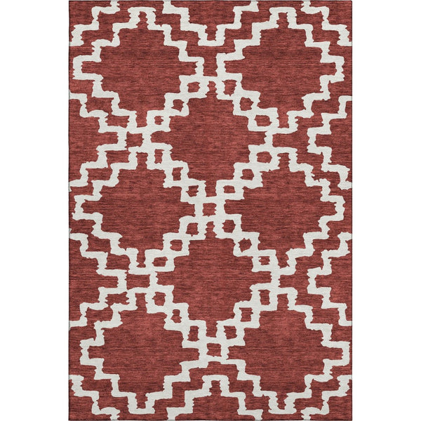 HomeRoots 10' X 14' Washable Brick Red & Ivory Abstract Geometric Area Rug with UV Protection for Homes 671702