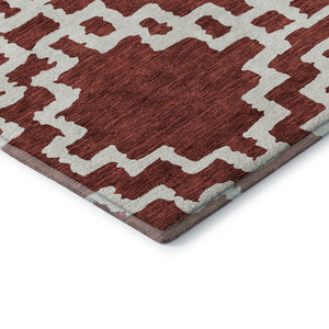 HomeRoots 10' X 14' Washable Brick Red & Ivory Abstract Geometric Area Rug with UV Protection for Homes 671702