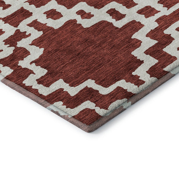 HomeRoots 10' X 14' Washable Brick Red & Ivory Abstract Geometric Area Rug with UV Protection for Homes 671702