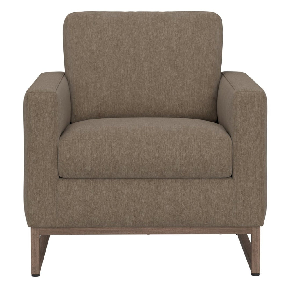 English Elm Beige Upholstered Accent Chair with Wood Sled Base for Modern Living Spaces B2709P474859