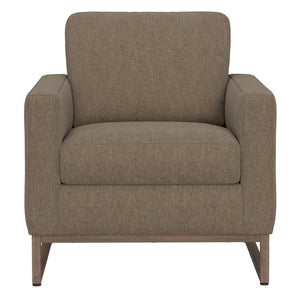 English Elm Beige Upholstered Accent Chair with Wood Sled Base for Modern Living Spaces B2709P474859