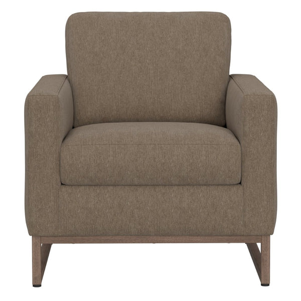 English Elm Beige Upholstered Accent Chair with Wood Sled Base for Modern Living Spaces B2709P474859