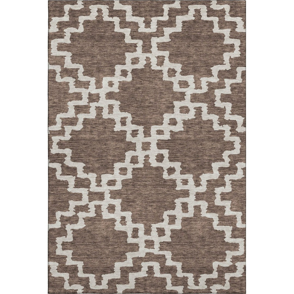 HomeRoots 8' X 10' Brown and Beige Abstract Geometric Washable Area Rug - Durable, Stain Resistant, UV Protected! 671706