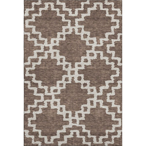 HomeRoots 9' X 12' Washable Brown & Beige Geometric Area Rug with UV Protection for High-Traffic Spaces 671707