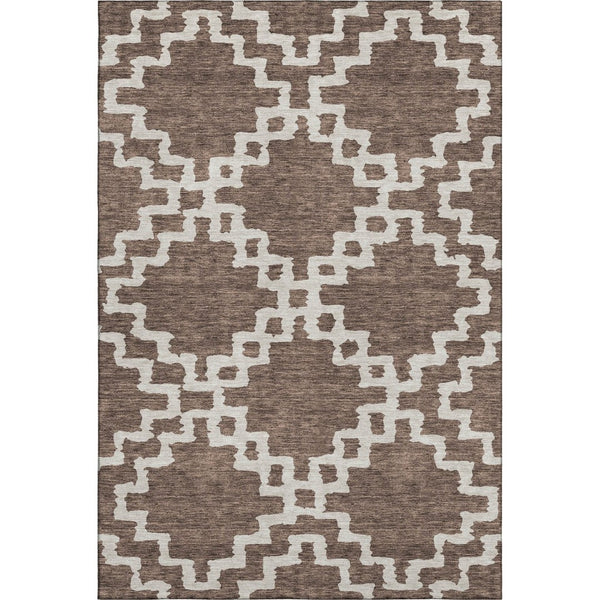 HomeRoots 9' X 12' Washable Brown & Beige Geometric Area Rug with UV Protection for High-Traffic Spaces 671707