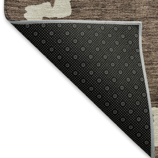 HomeRoots 9' X 12' Washable Brown & Beige Geometric Area Rug with UV Protection for High-Traffic Spaces 671707