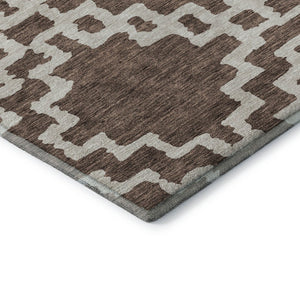 HomeRoots 9' X 12' Washable Brown & Beige Geometric Area Rug with UV Protection for High-Traffic Spaces 671707
