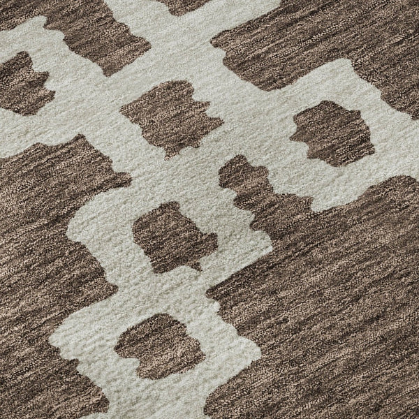 HomeRoots 9' X 12' Washable Brown & Beige Geometric Area Rug with UV Protection for High-Traffic Spaces 671707