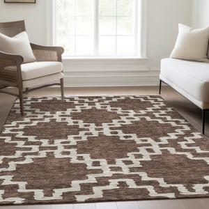 HomeRoots 9' X 12' Washable Brown & Beige Geometric Area Rug with UV Protection for High-Traffic Spaces 671707
