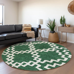 HomeRoots 8' Emerald and Ivory Abstract Geometric Round Rug - Soft, Stain-Resistant, UV Protected & Stylish! 671711