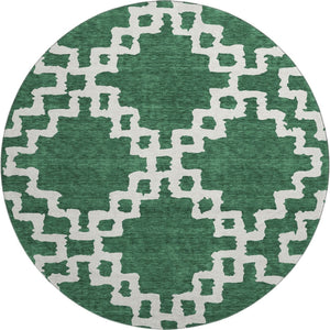 HomeRoots 8' Emerald and Ivory Abstract Geometric Round Rug - Soft, Stain-Resistant, UV Protected & Stylish! 671711