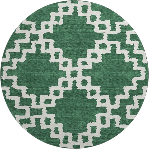 HomeRoots 8' Emerald and Ivory Abstract Geometric Round Rug - Soft, Stain-Resistant, UV Protected & Stylish! 671711