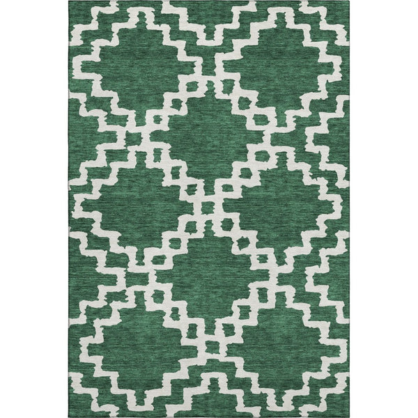 HomeRoots 8' X 10' Emerald and Ivory Abstract Geometric Area Rug – Washable, UV Protected, Durable & Stylish! 671712