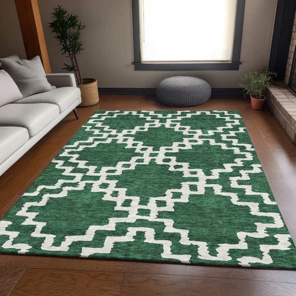 HomeRoots 8' X 10' Emerald and Ivory Abstract Geometric Area Rug – Washable, UV Protected, Durable & Stylish! 671712