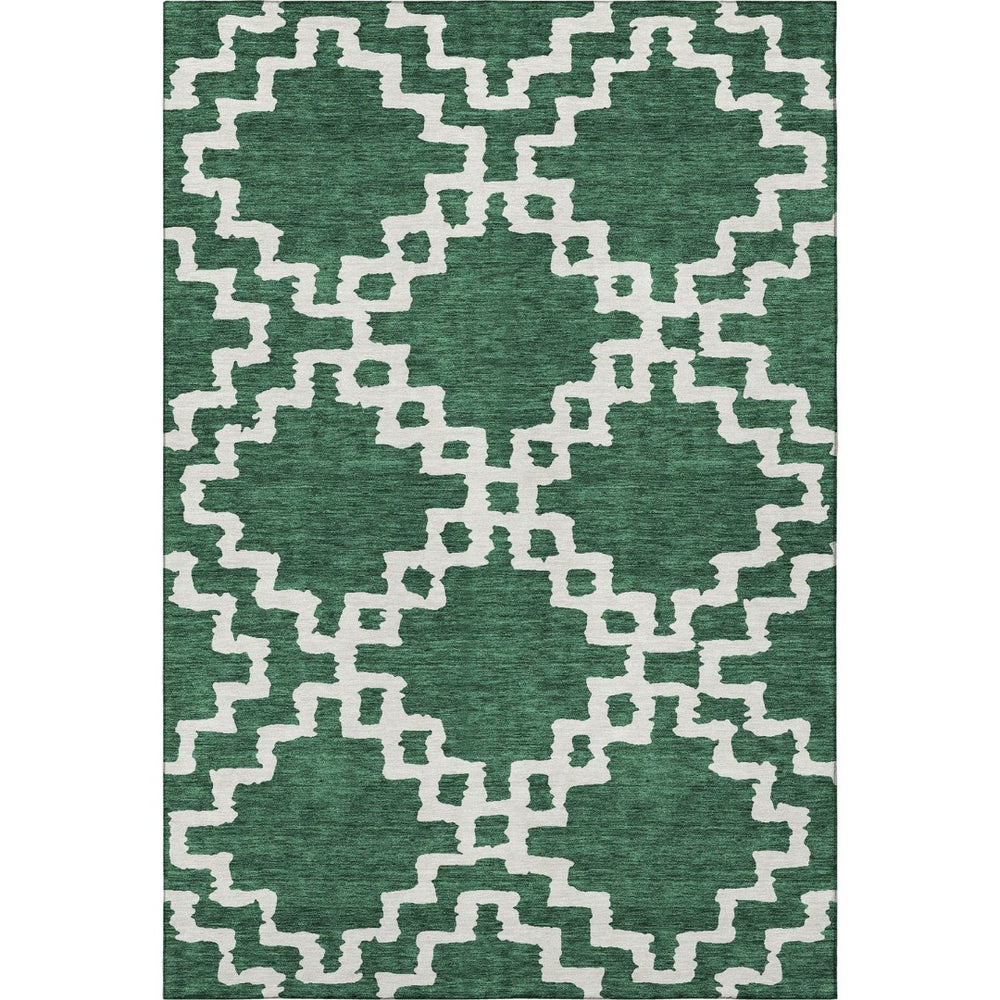 HomeRoots 9' X 12' Abstract Geometric Emerald and Ivory Washable Area Rug - Durable, UV-Protected, Stylish Comfort 671713
