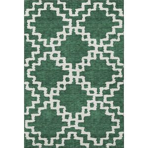 HomeRoots 9' X 12' Abstract Geometric Emerald and Ivory Washable Area Rug - Durable, UV-Protected, Stylish Comfort 671713