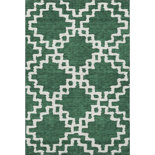 HomeRoots 9' X 12' Abstract Geometric Emerald and Ivory Washable Area Rug - Durable, UV-Protected, Stylish Comfort 671713